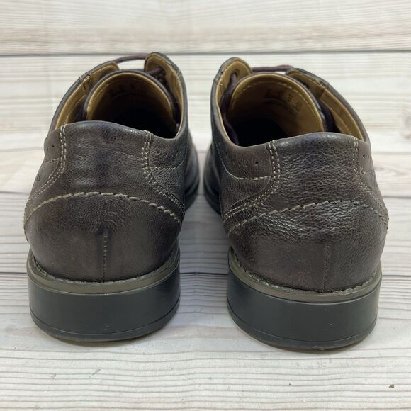 Clarks Garren Cap-Toe Oxford Mens 10.5 Brown Combi Leather Fabric Dress Shoe EUC - Picture 5 of 16